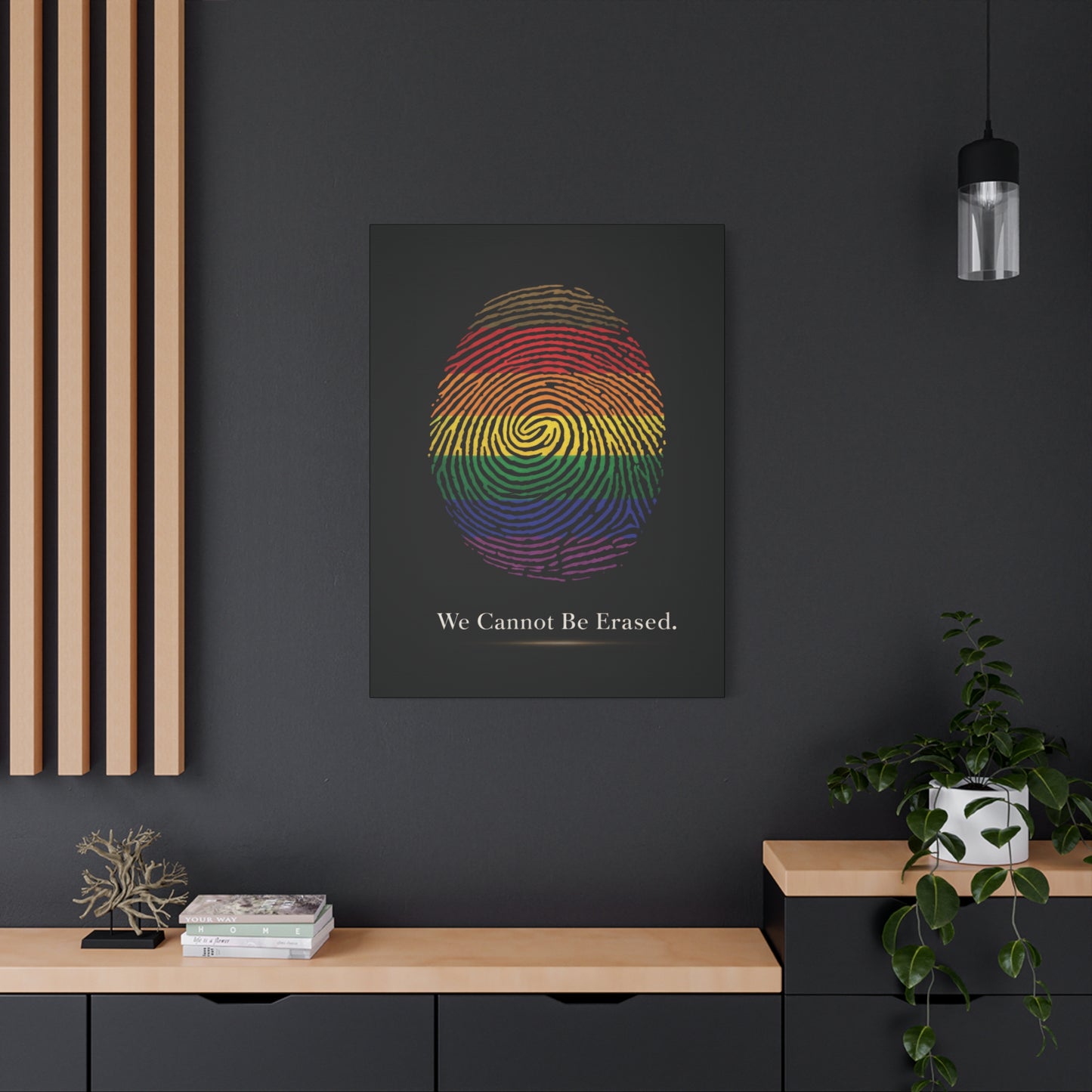 we cannot be erased | lgbtq pride fingerprint canvas wall art