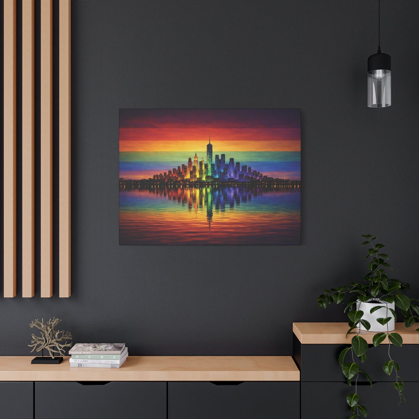 city of us | lgbtq pride rainbow skyline canvas wall art