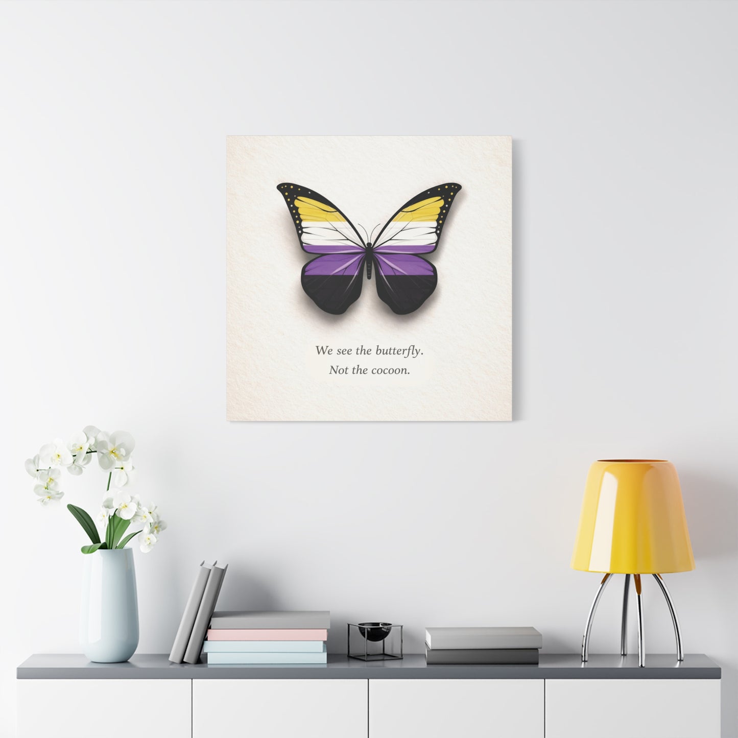 nonbinary pride butterfly | metamorphosis series canvas wall art