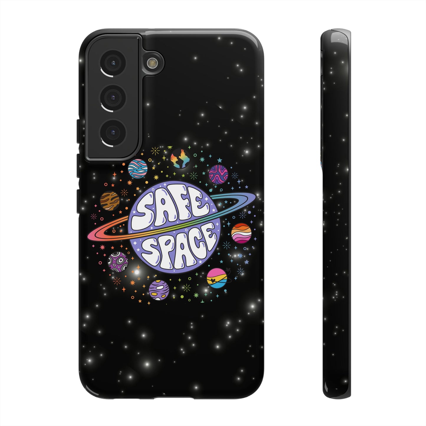 "safe space" lgbtqia+ pride galaxy android tough phone case