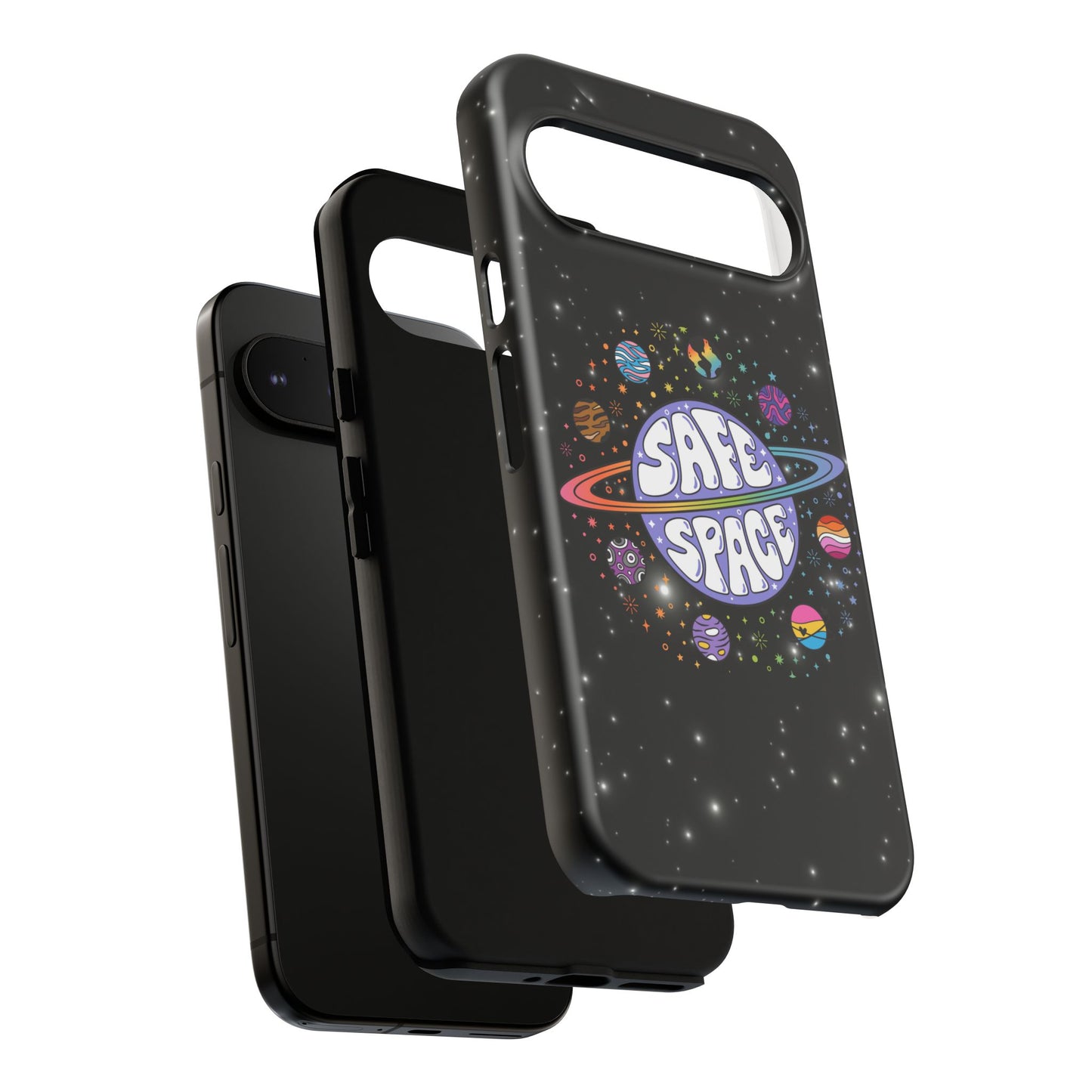 "safe space" lgbtqia+ pride galaxy android tough phone case