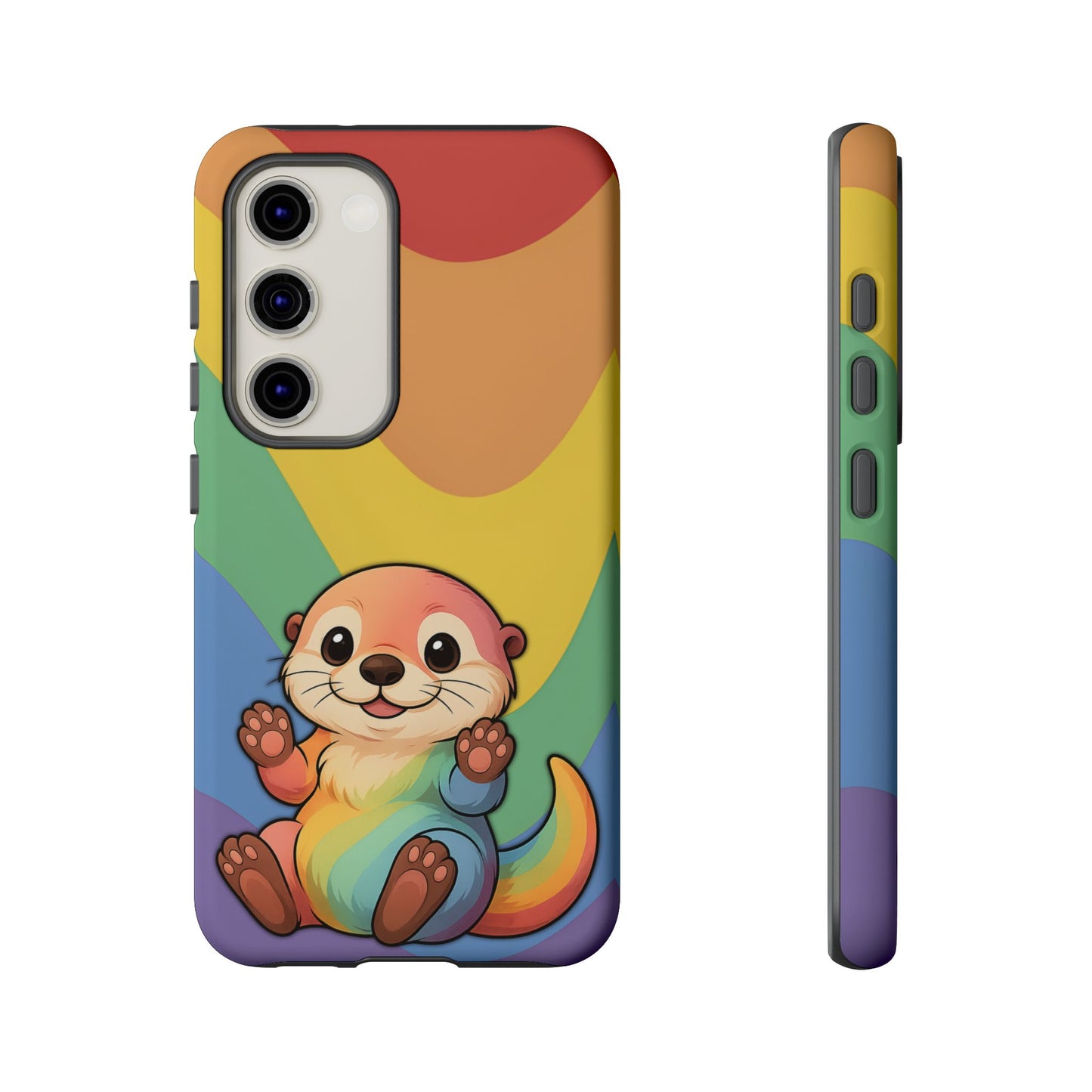 “otterly queer” – retro rainbow pride otter android tough phone case