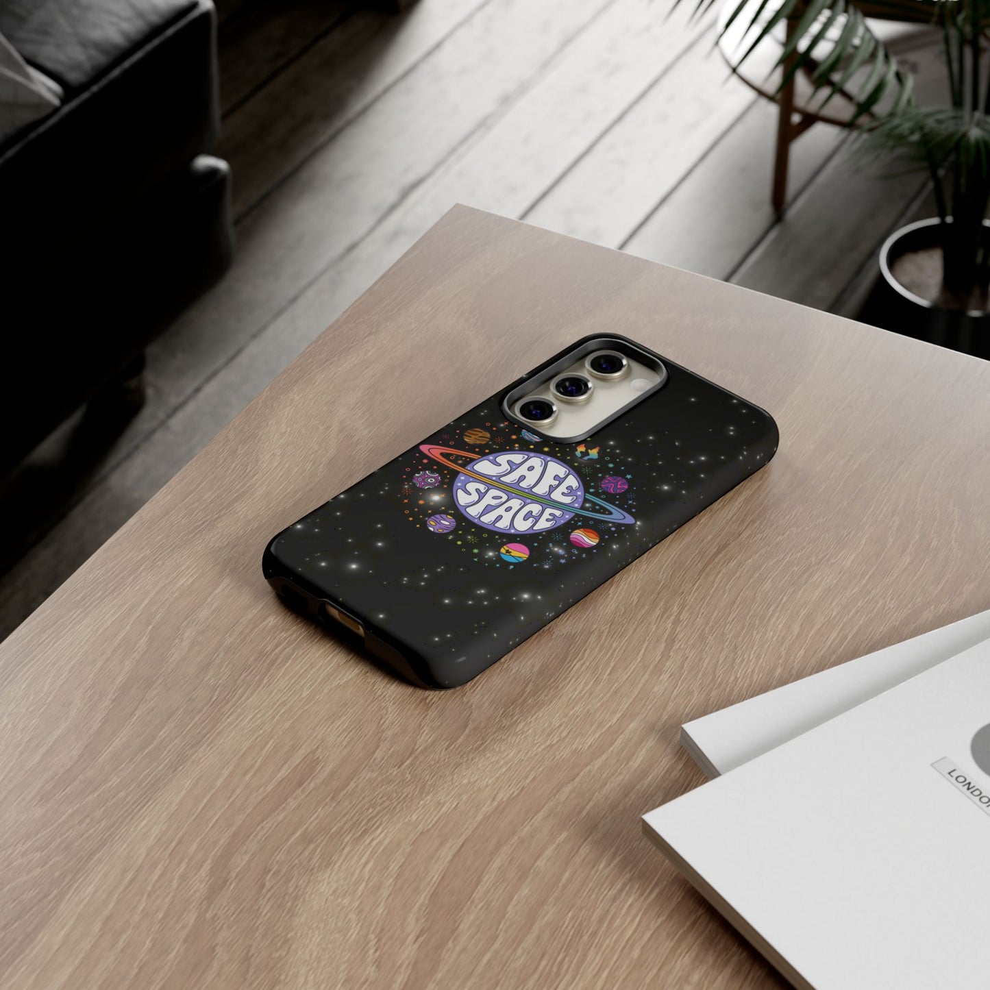 "safe space" lgbtqia+ pride galaxy android tough phone case