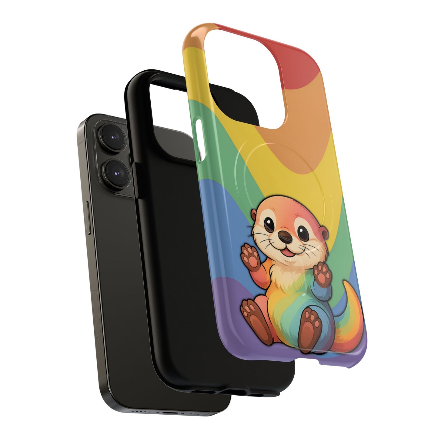 “otterly queer” – retro rainbow pride otter magsafe® iphone tough case