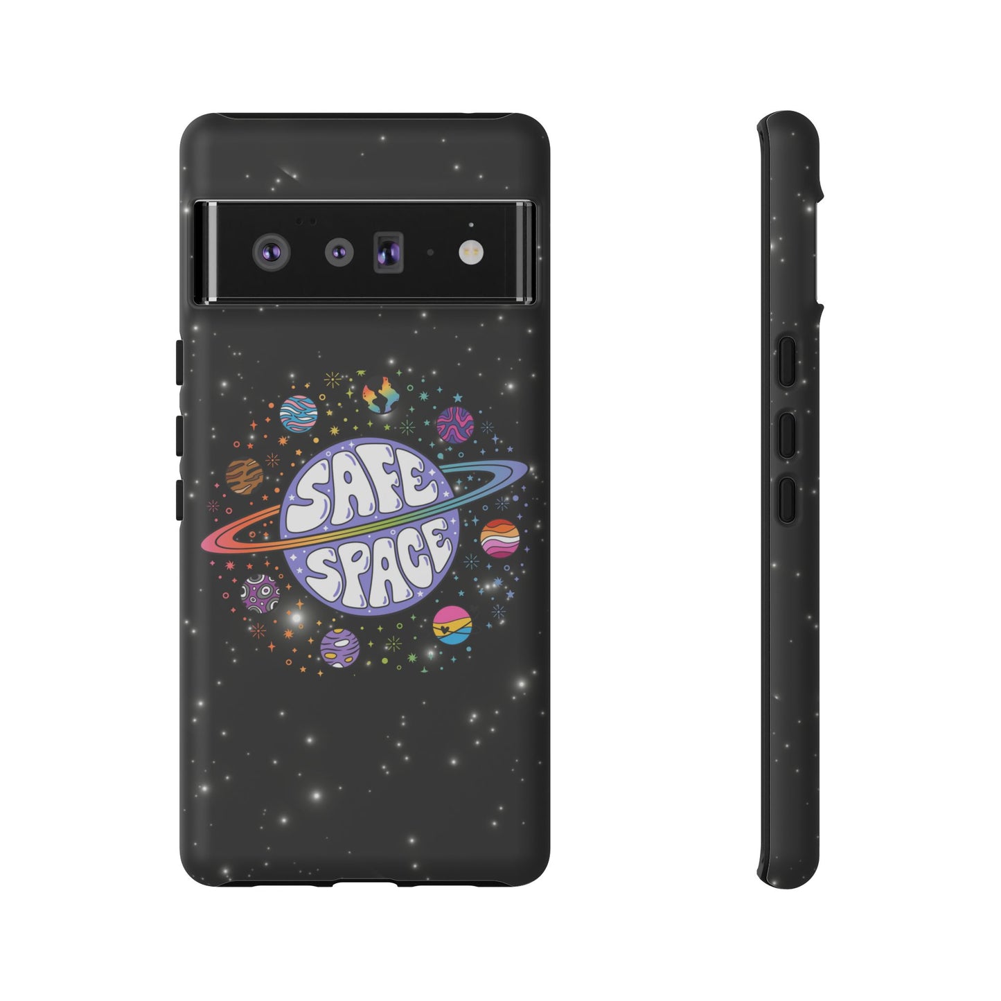 "safe space" lgbtqia+ pride galaxy android tough phone case