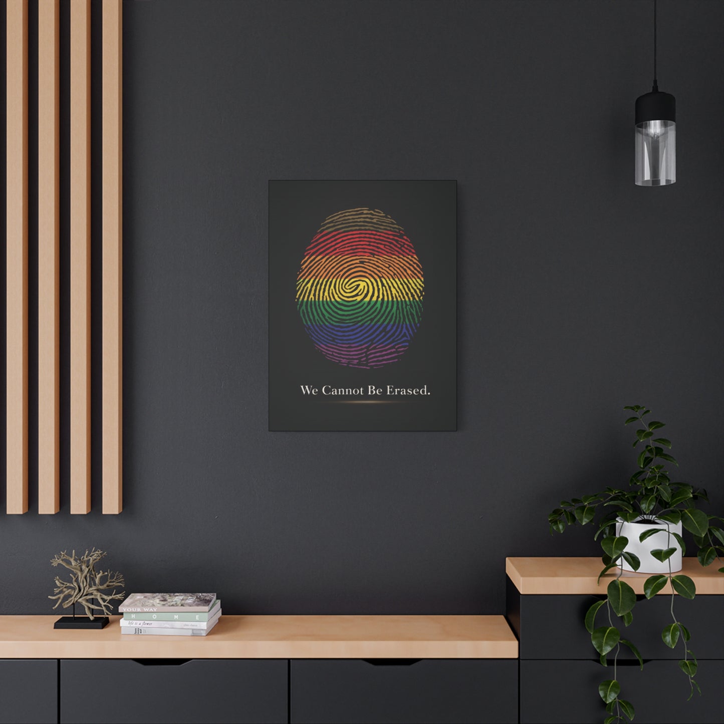we cannot be erased | lgbtq pride fingerprint canvas wall art