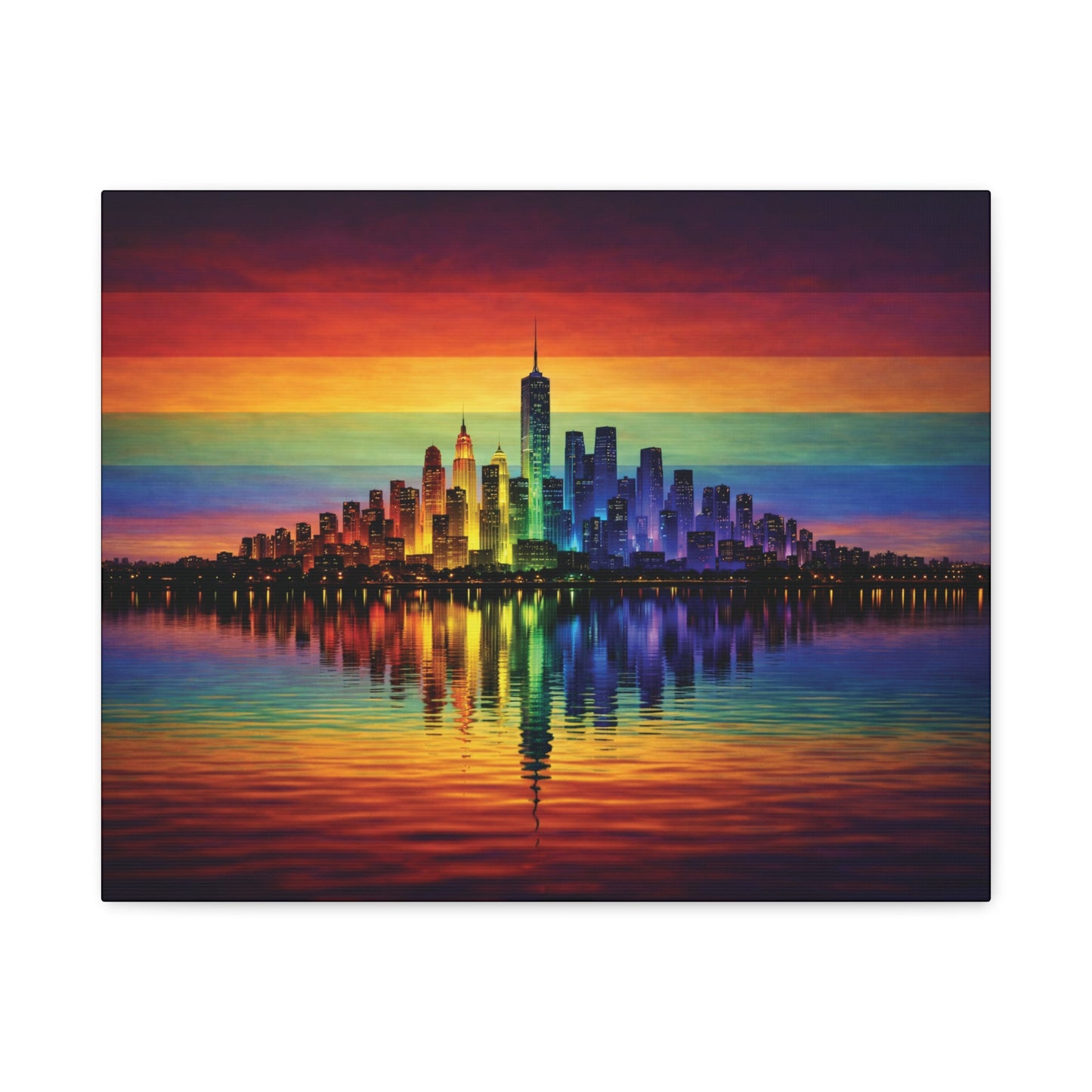city of us | lgbtq pride rainbow skyline canvas wall art