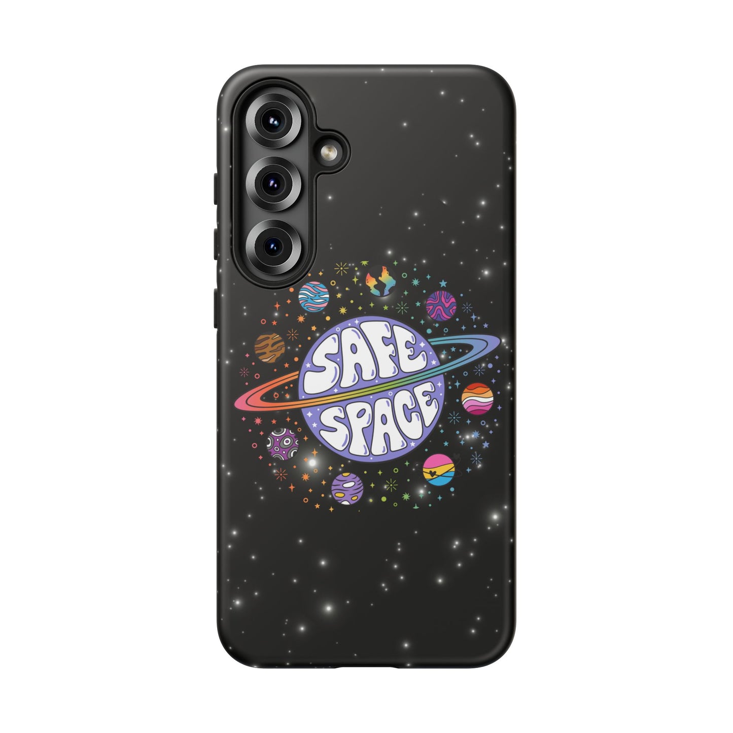 "safe space" lgbtqia+ pride galaxy android tough phone case