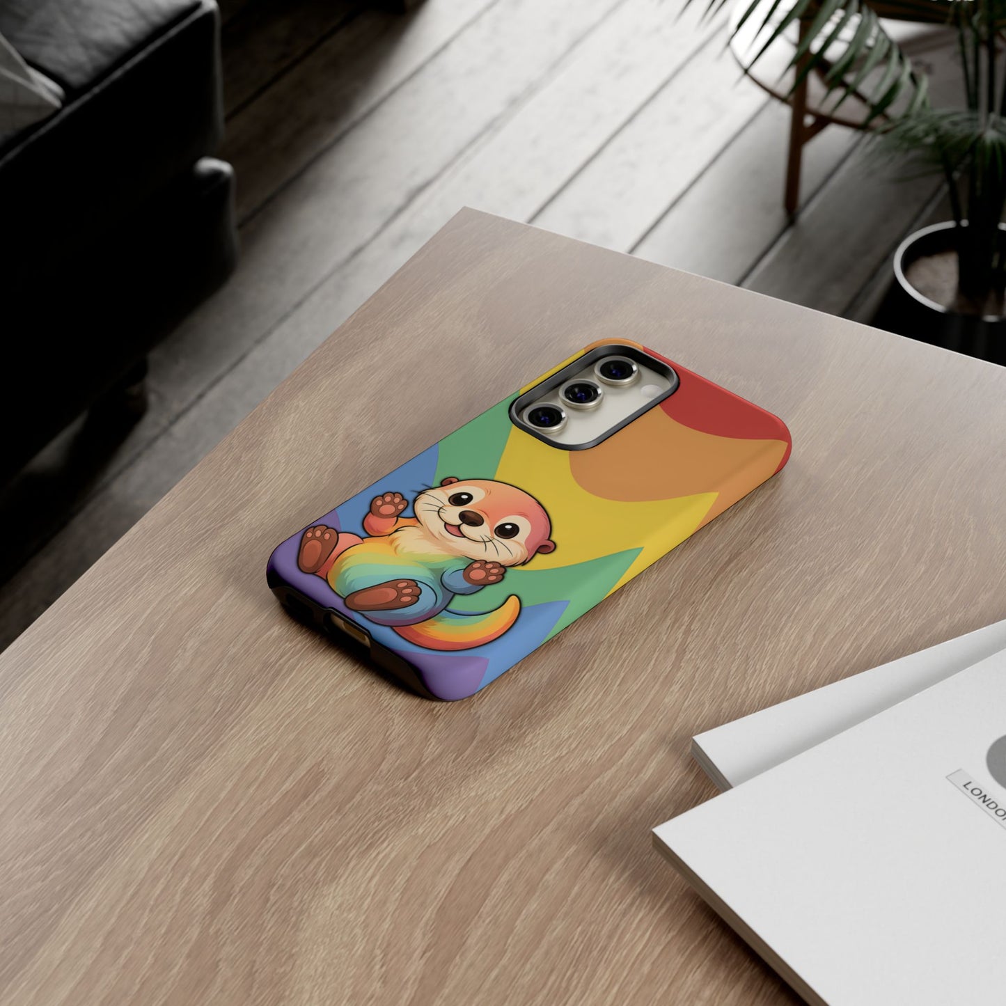 “otterly queer” – retro rainbow pride otter android tough phone case