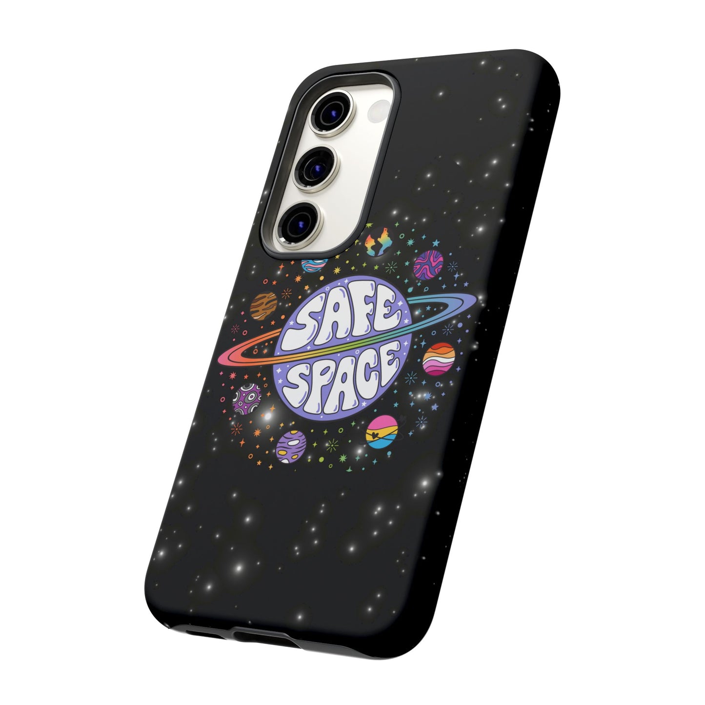 "safe space" lgbtqia+ pride galaxy android tough phone case