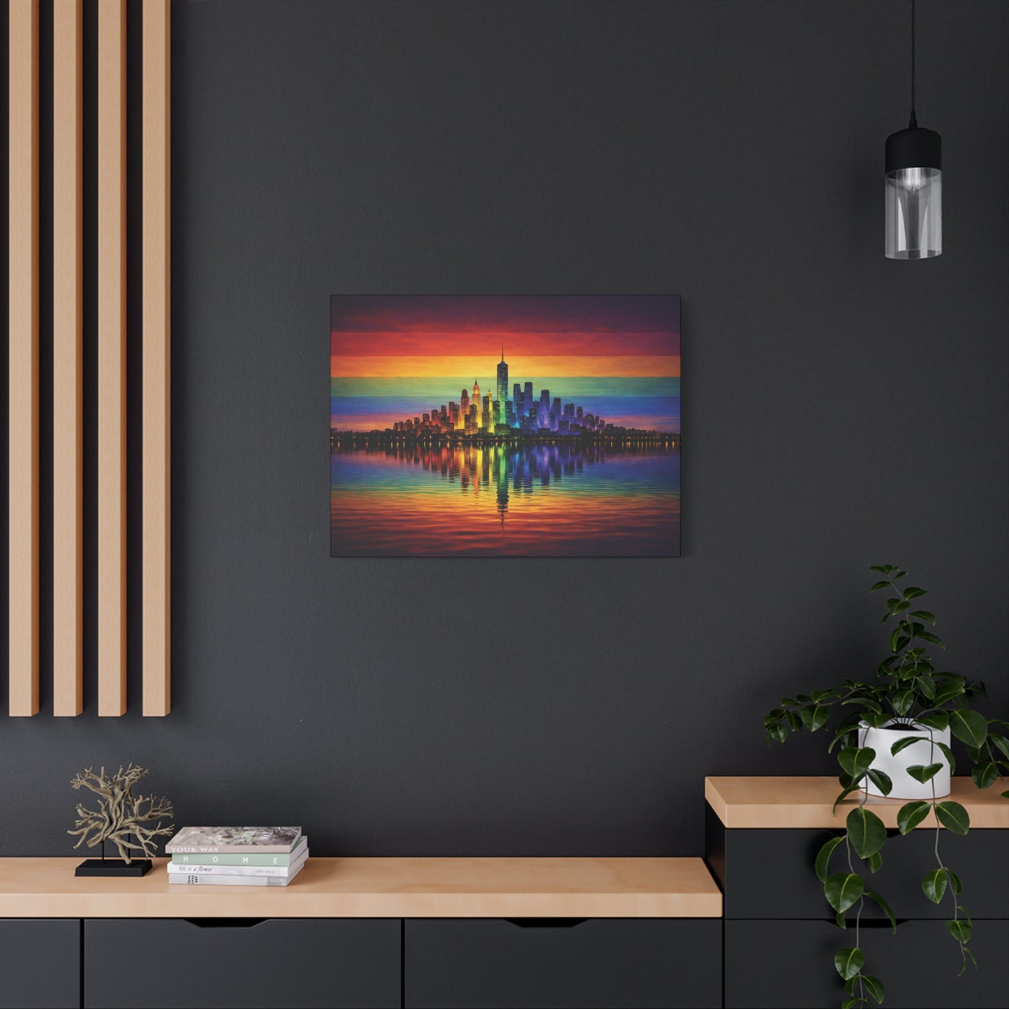 city of us | lgbtq pride rainbow skyline canvas wall art