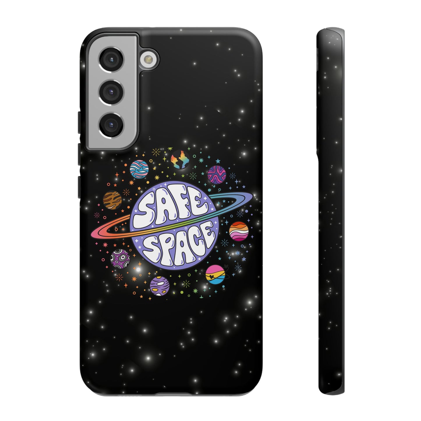 "safe space" lgbtqia+ pride galaxy android tough phone case