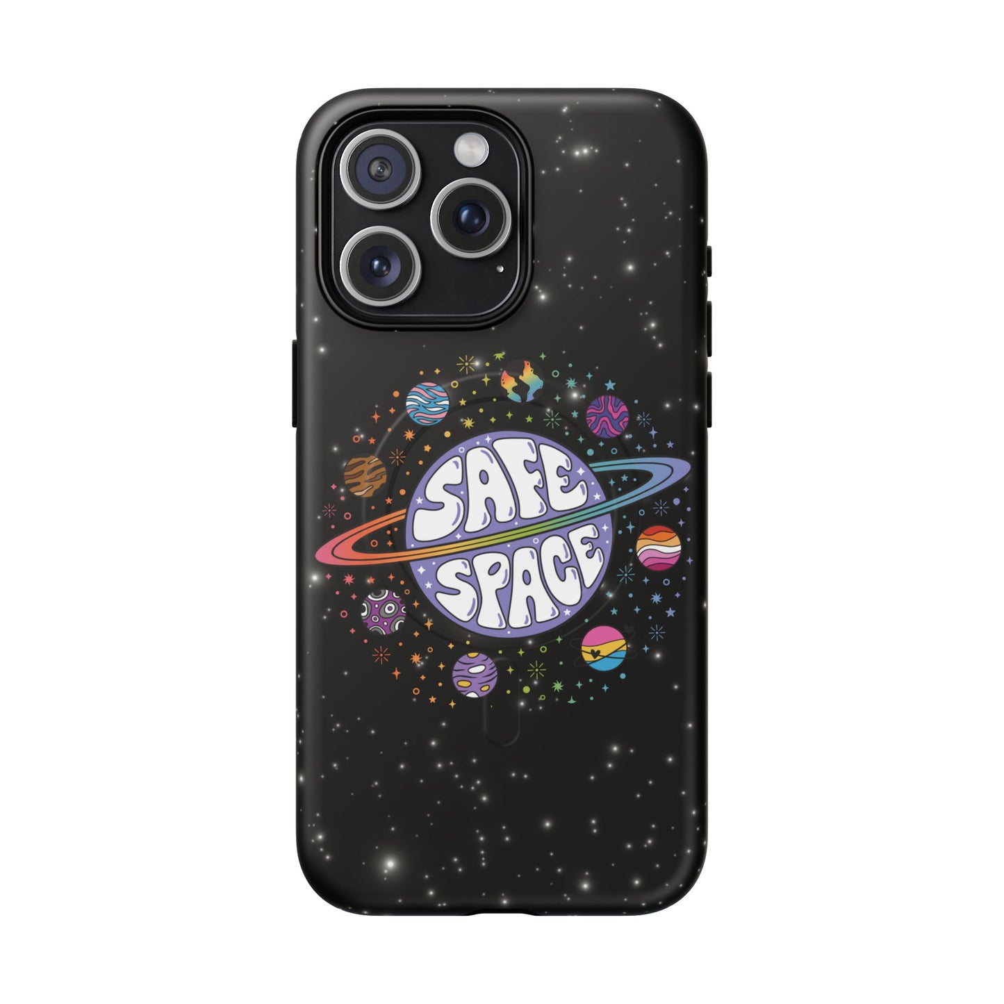 "safe space" lgbtqia+ pride galaxy magsafe® iphone case