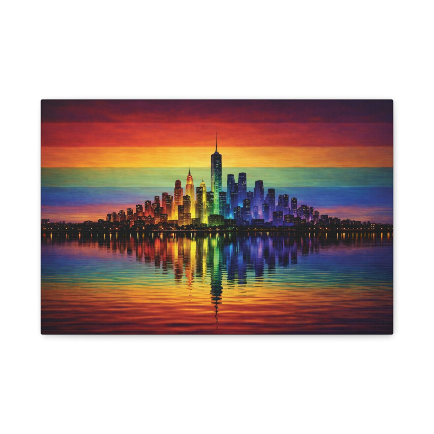 city of us | lgbtq pride rainbow skyline canvas wall art
