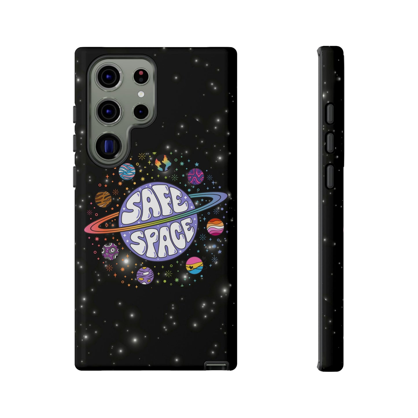 "safe space" lgbtqia+ pride galaxy android tough phone case