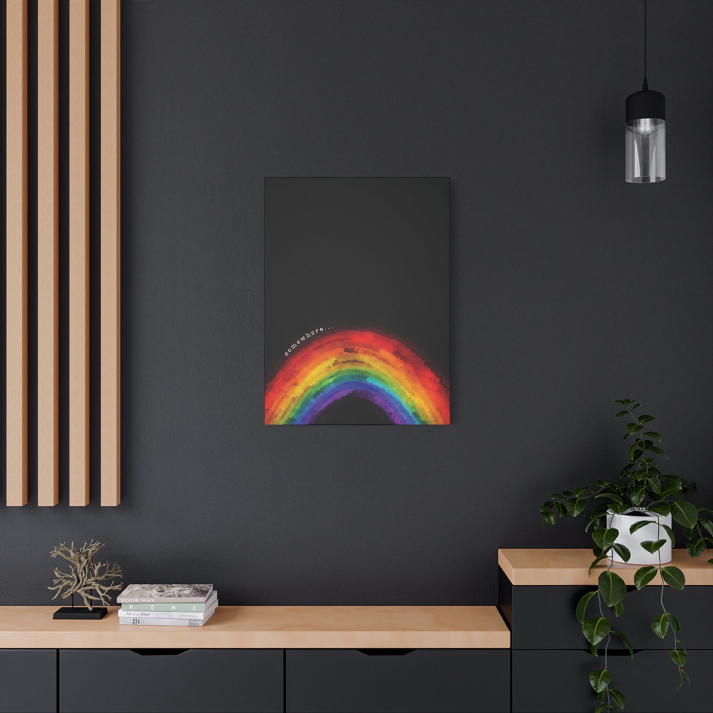 somewhere. | vibrant abstract watercolor rainbow canvas wall art