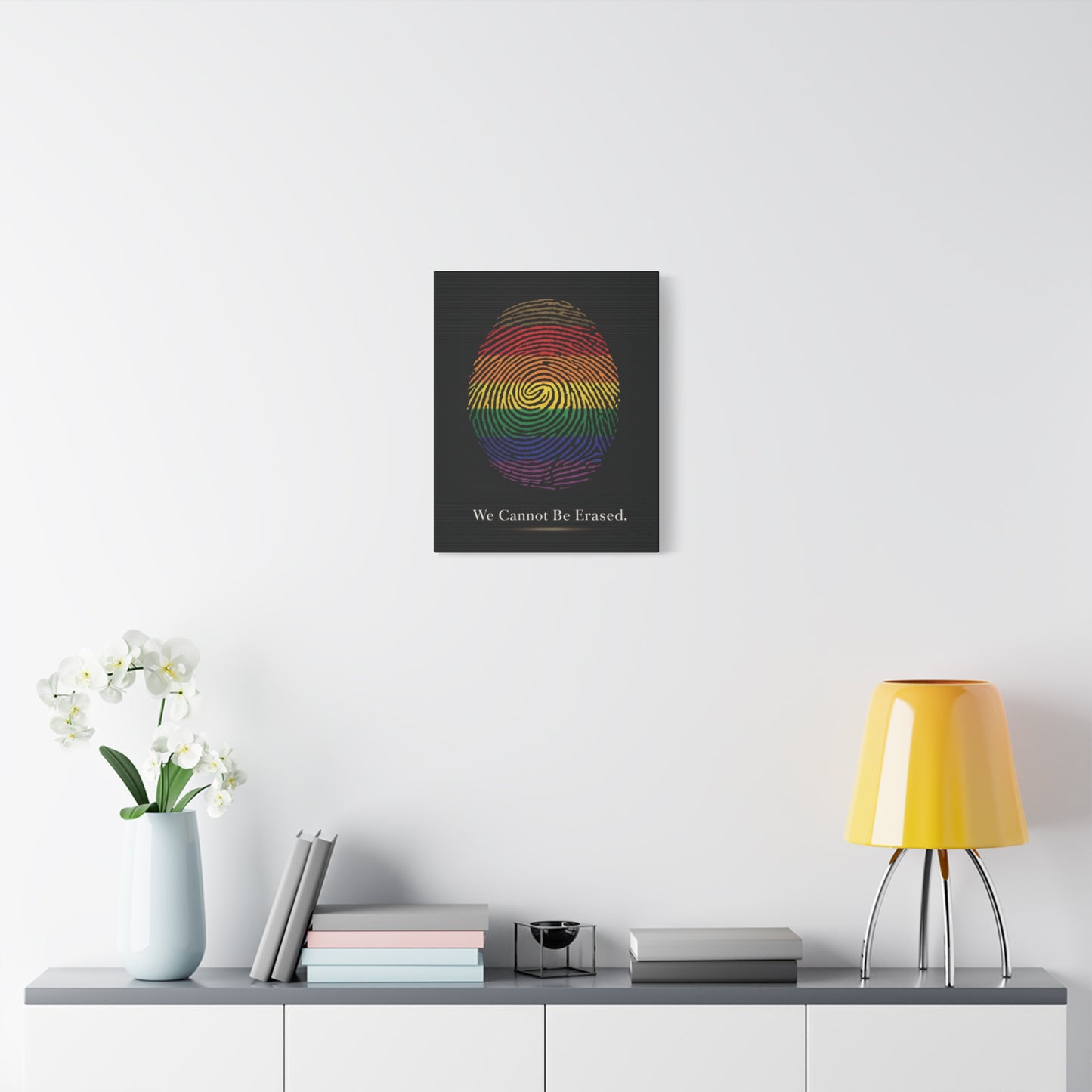 we cannot be erased | lgbtq pride fingerprint canvas wall art