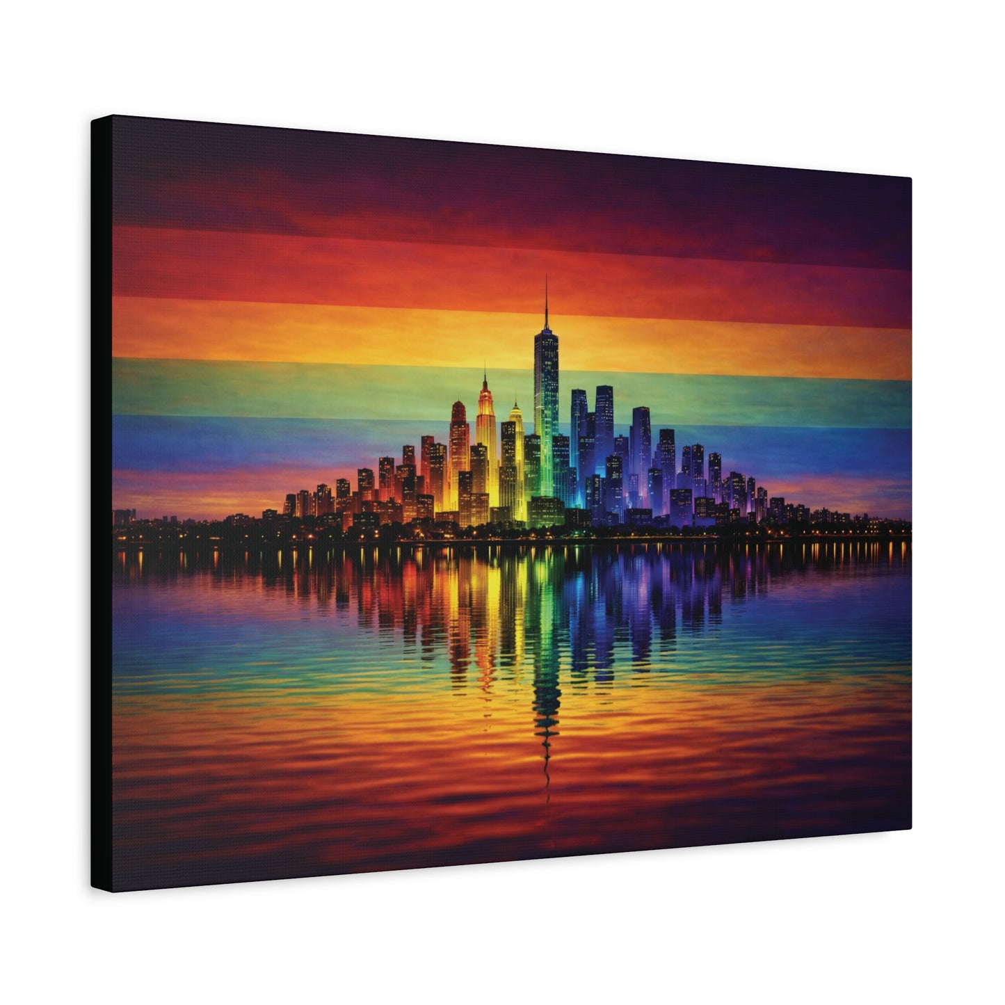 city of us | lgbtq pride rainbow skyline canvas wall art