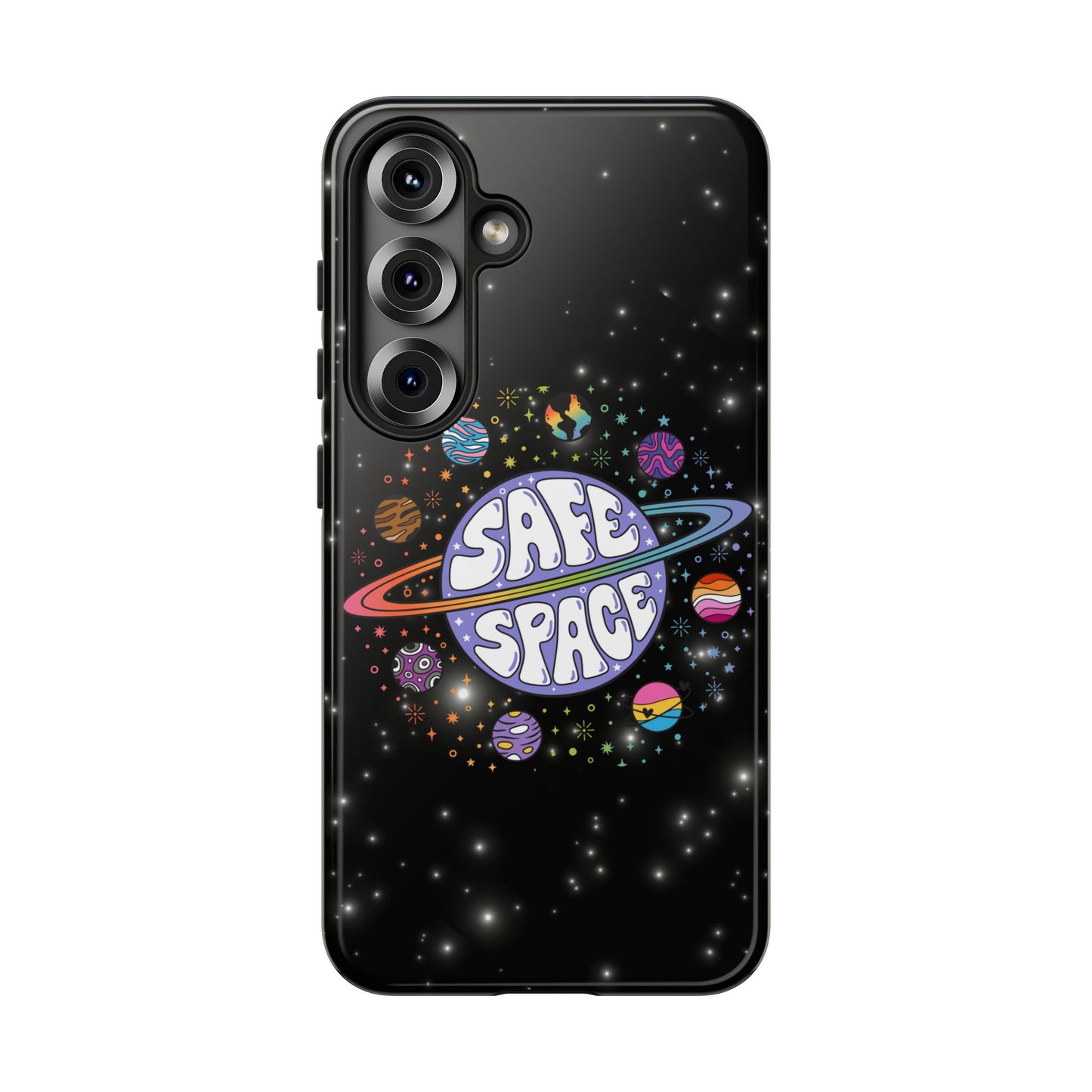 "safe space" lgbtqia+ pride galaxy android tough phone case