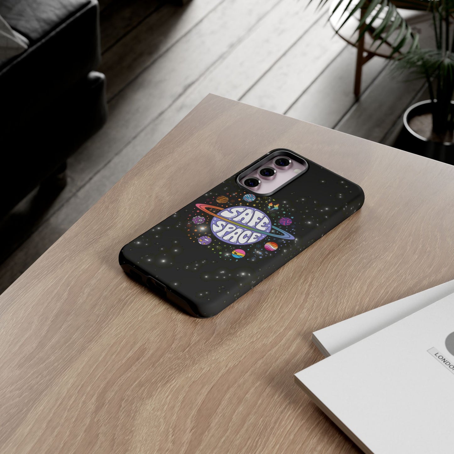 "safe space" lgbtqia+ pride galaxy android tough phone case