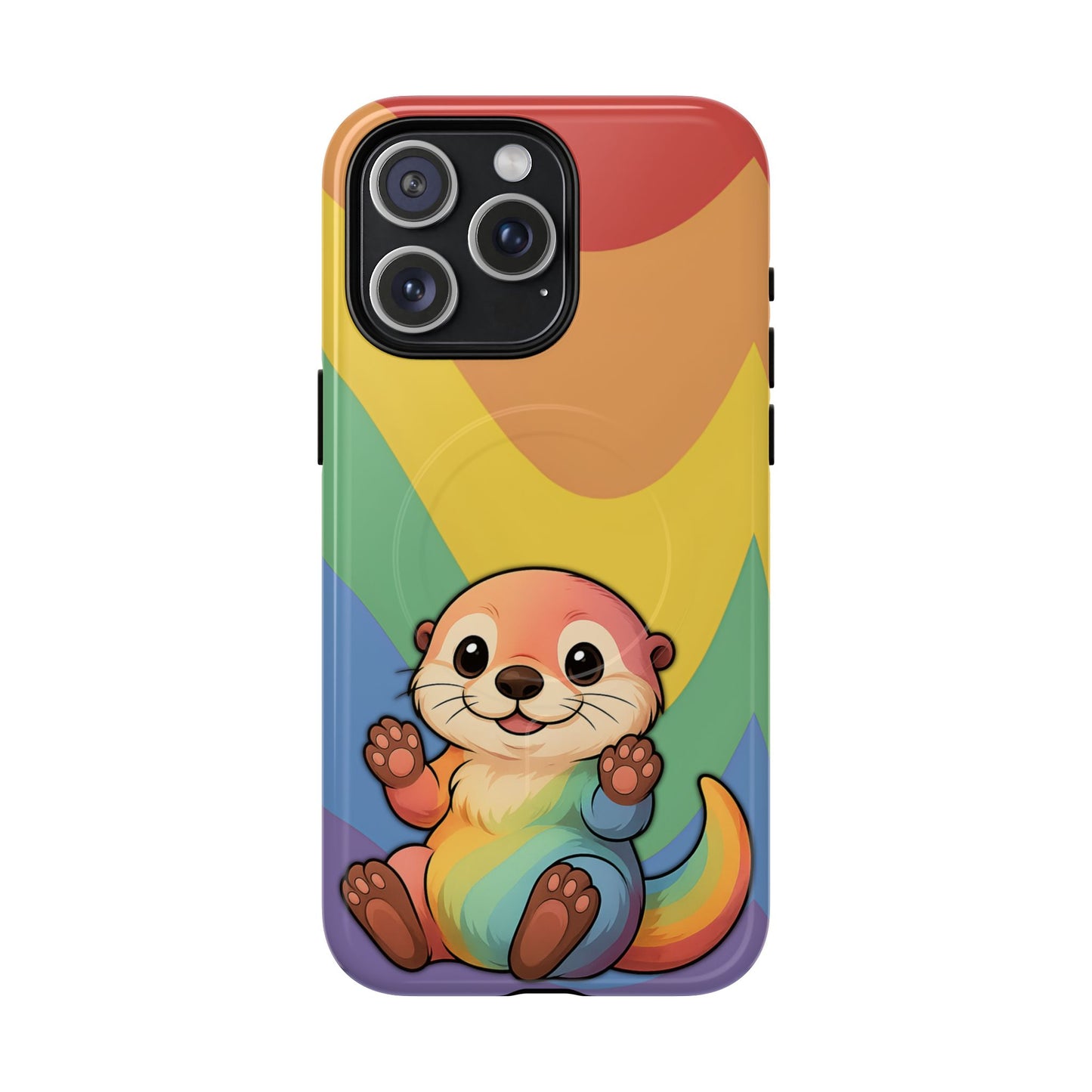 “otterly queer” – retro rainbow pride otter magsafe® iphone tough case