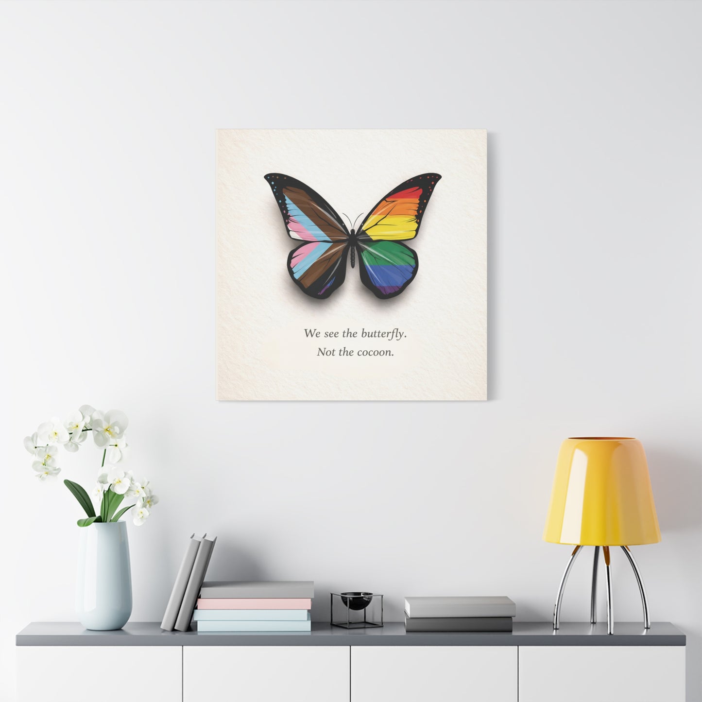 progress rainbow pride butterfly | metamorphosis series canvas wall art