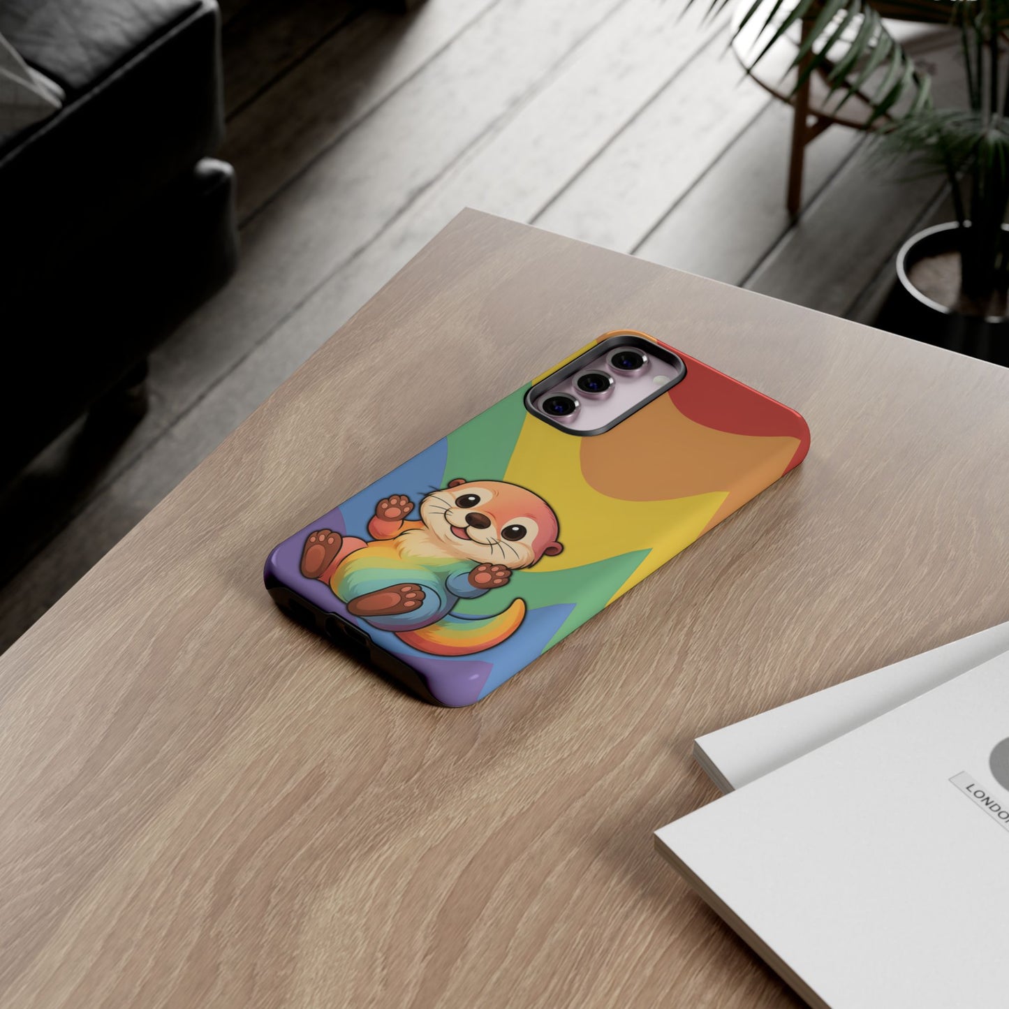“otterly queer” – retro rainbow pride otter android tough phone case