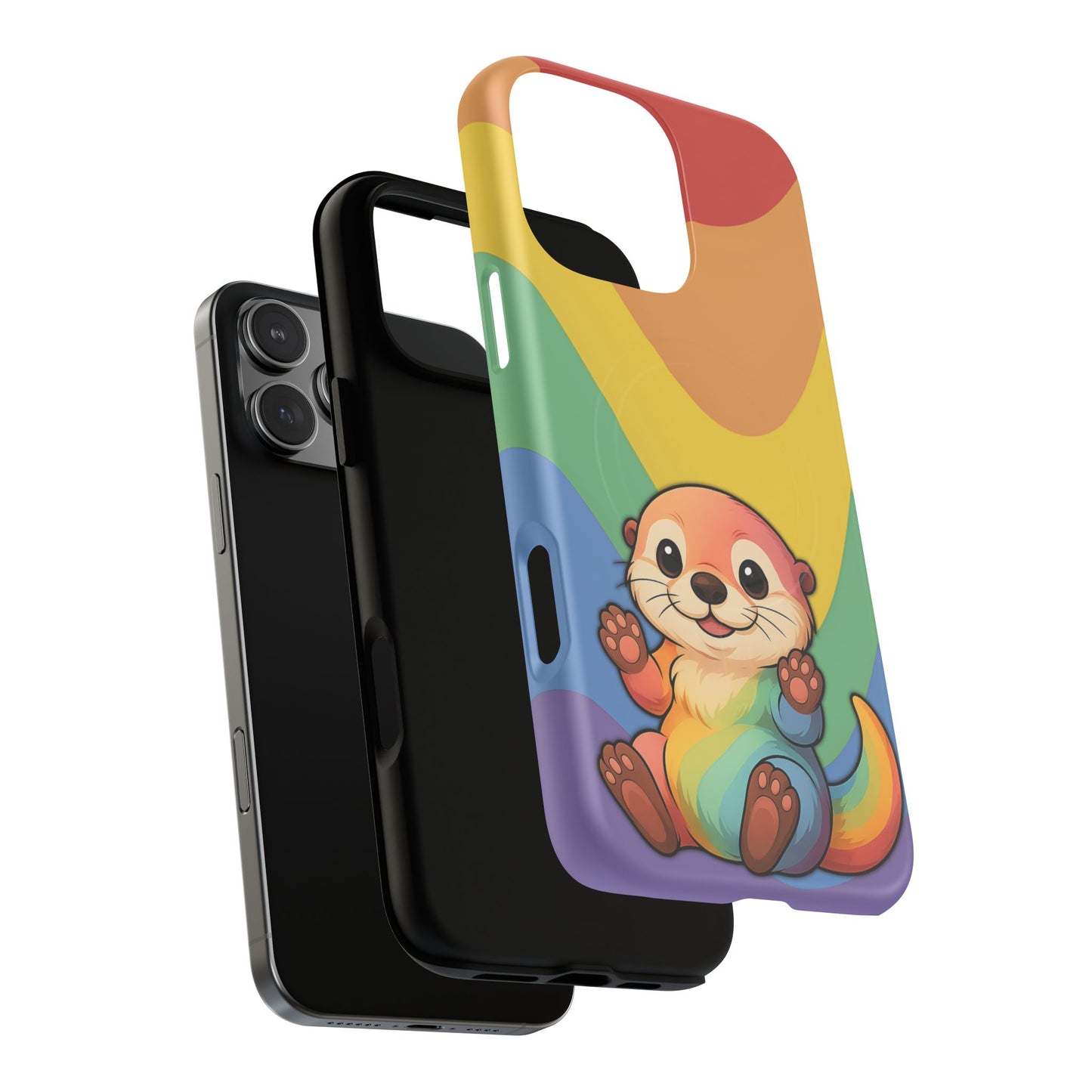 “otterly queer” – retro rainbow pride otter magsafe® iphone tough case
