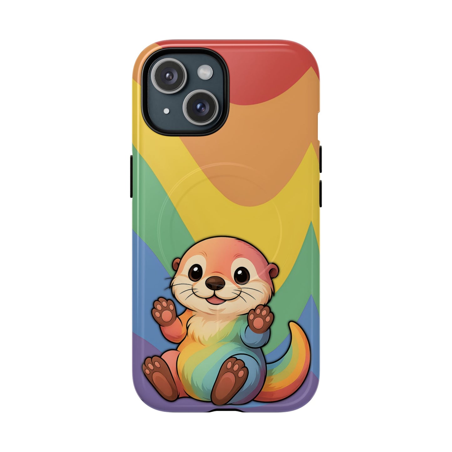 “otterly queer” – retro rainbow pride otter magsafe® iphone tough case