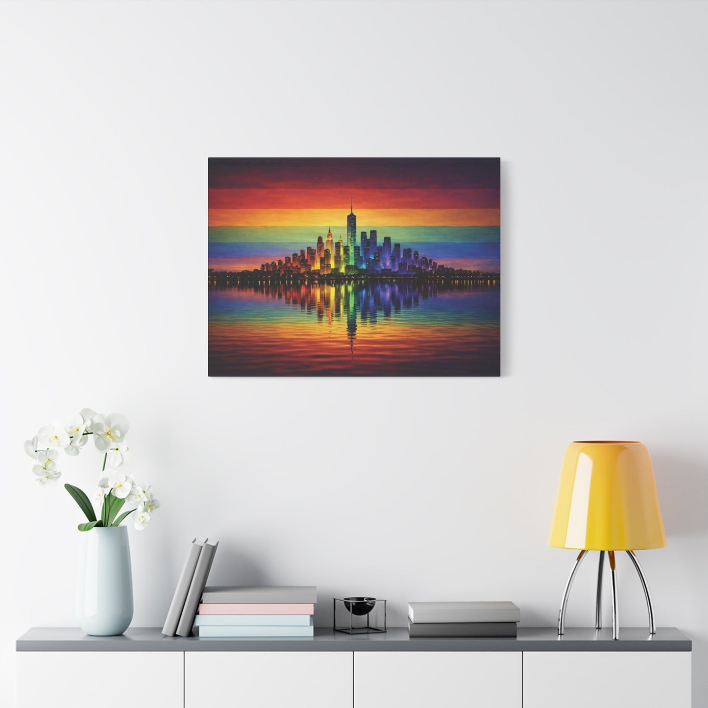 city of us | lgbtq pride rainbow skyline canvas wall art