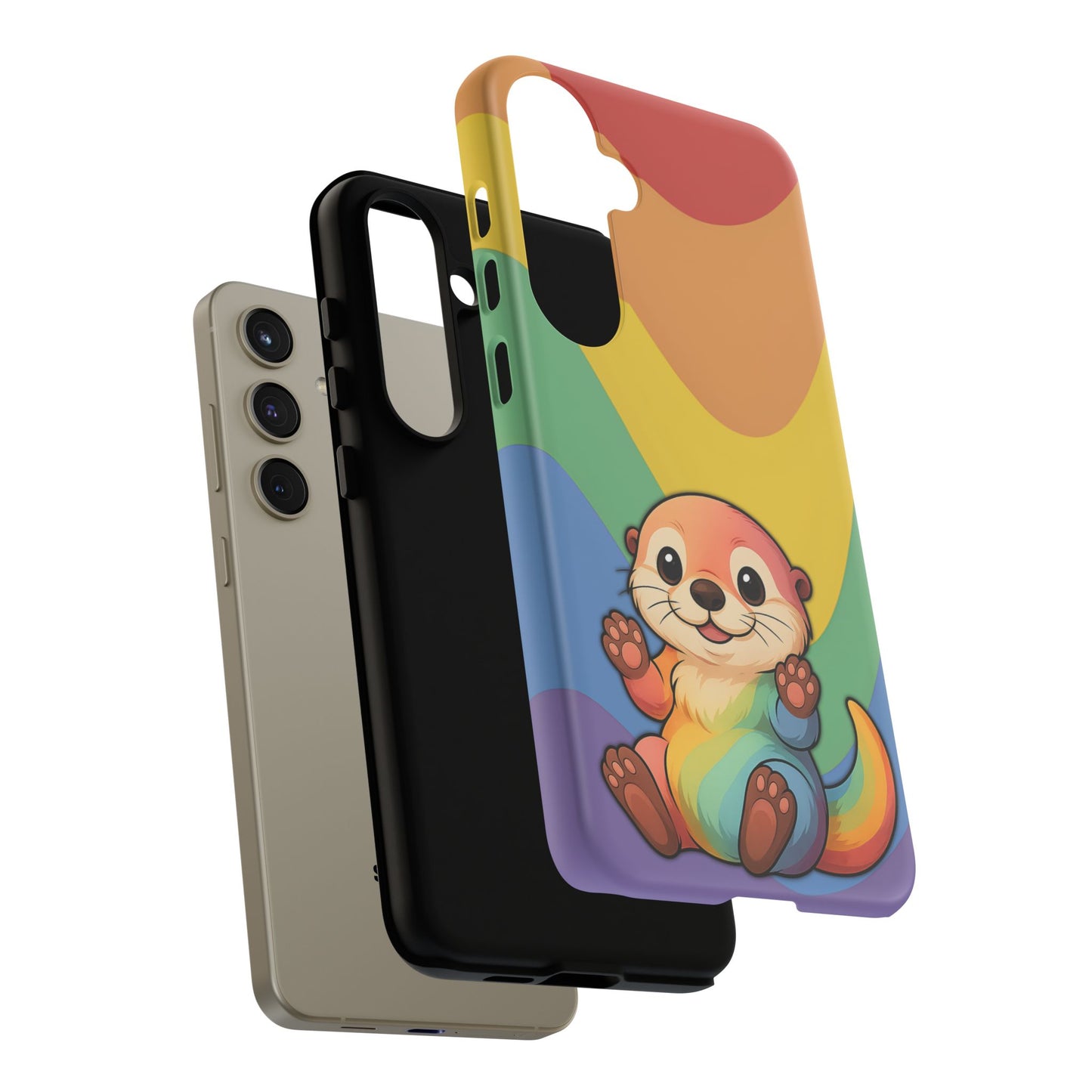 “otterly queer” – retro rainbow pride otter android tough phone case