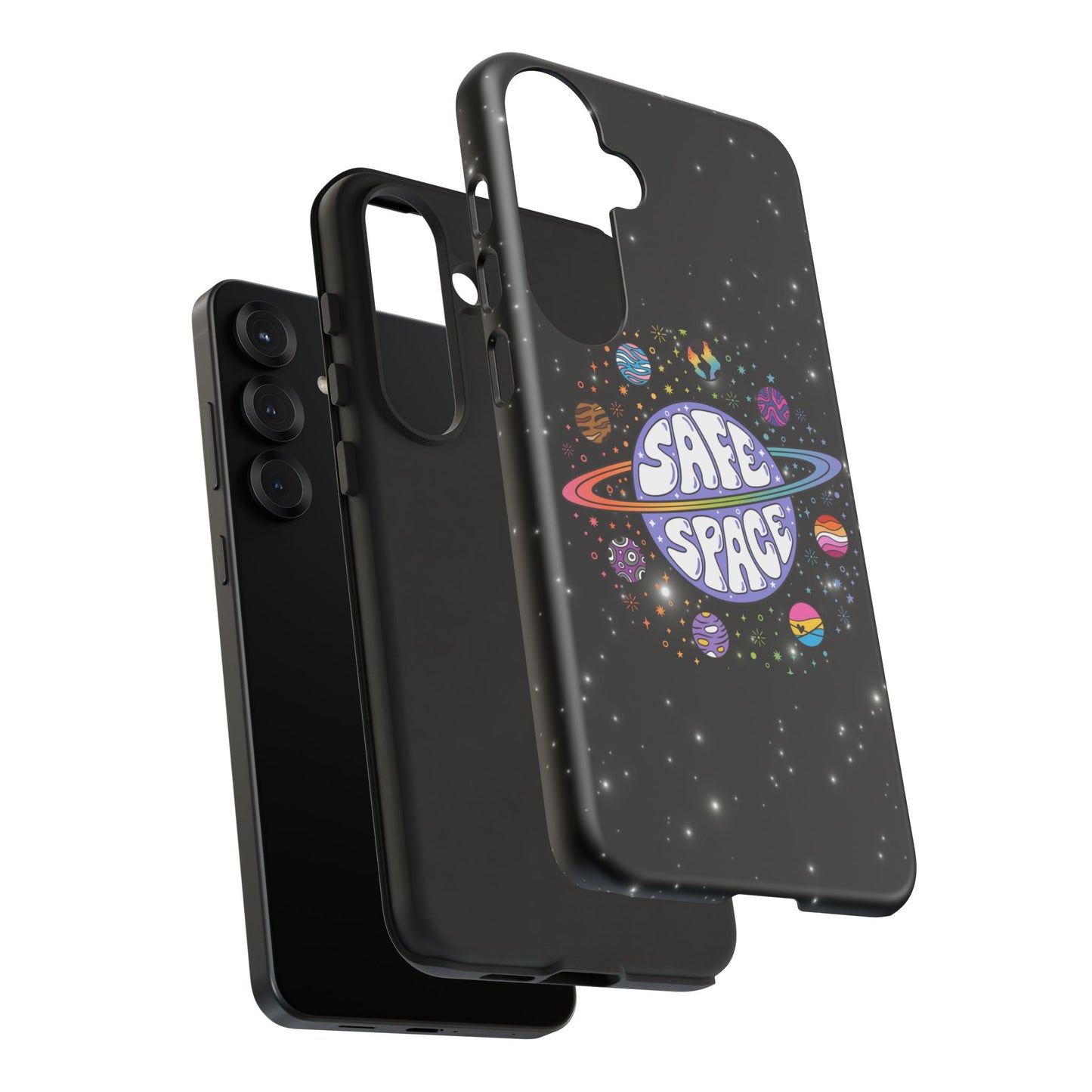 "safe space" lgbtqia+ pride galaxy android tough phone case