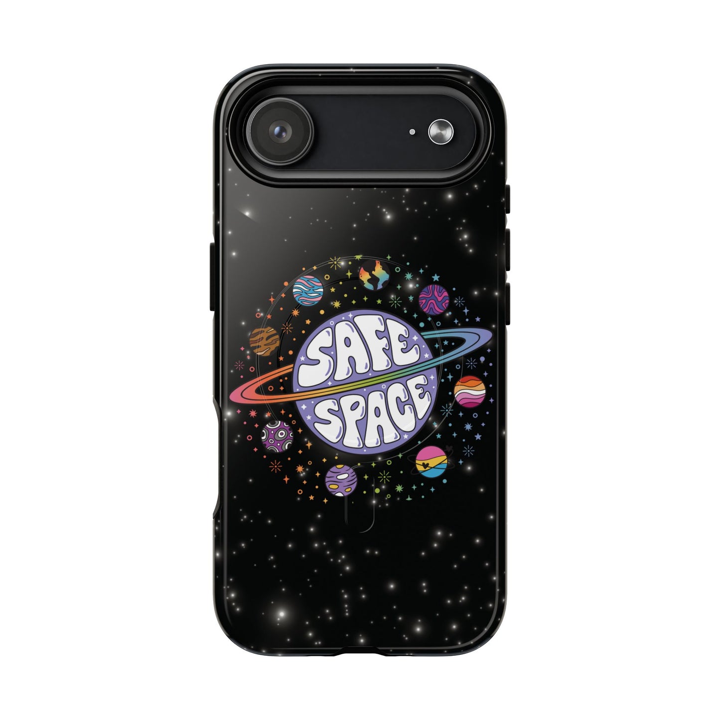 "safe space" lgbtqia+ pride galaxy magsafe® iphone case
