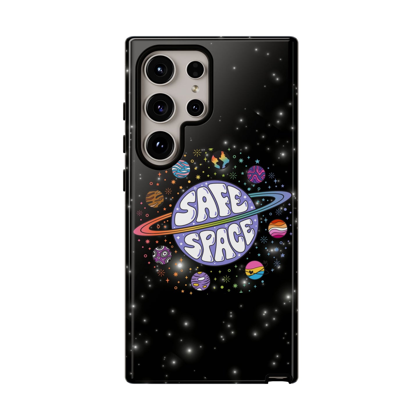 "safe space" lgbtqia+ pride galaxy android tough phone case