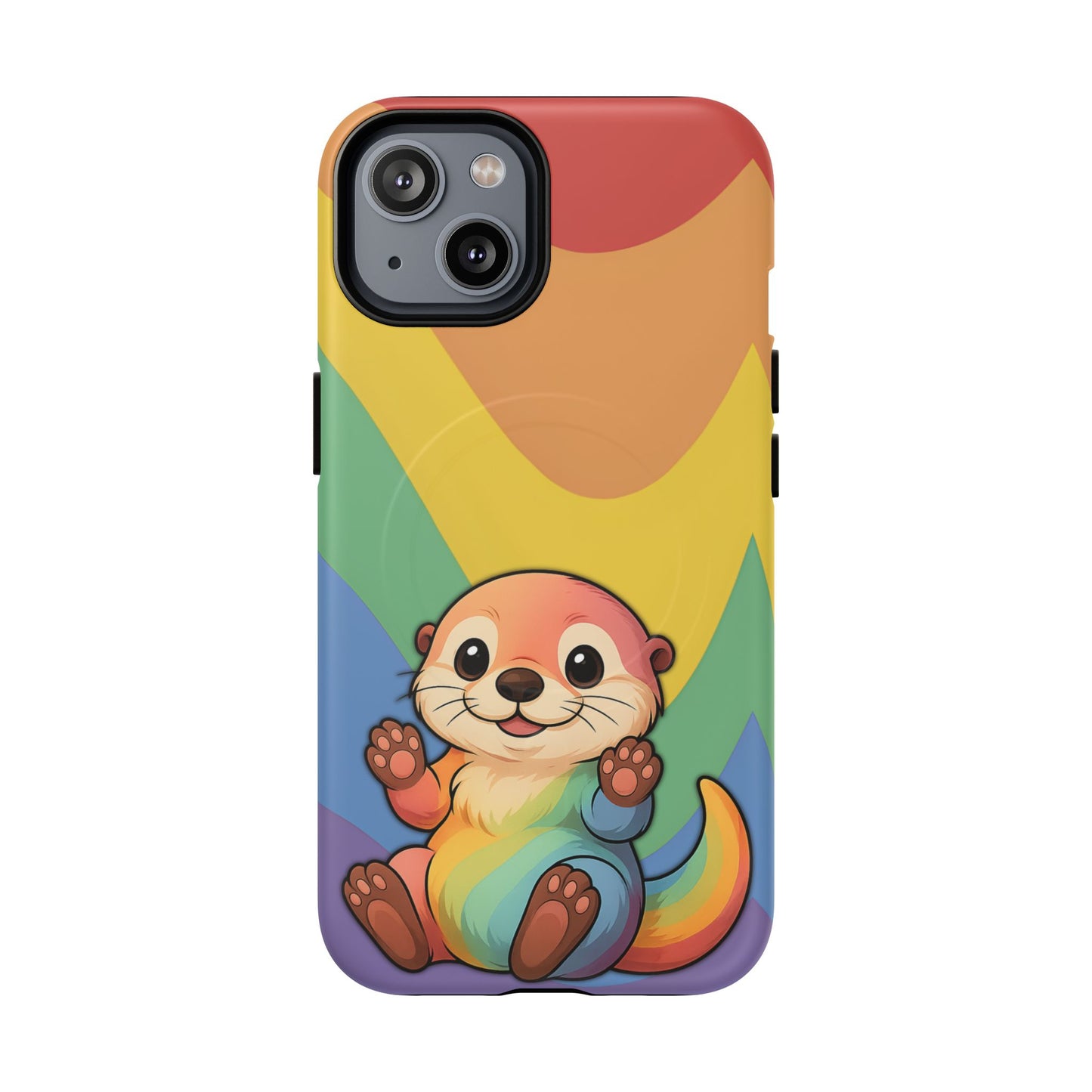 “otterly queer” – retro rainbow pride otter magsafe® iphone tough case