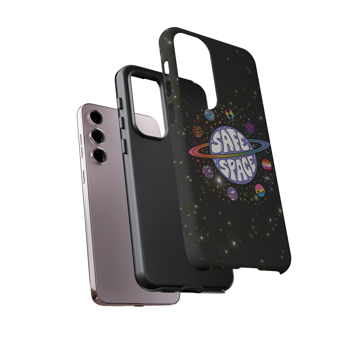 "safe space" lgbtqia+ pride galaxy android tough phone case