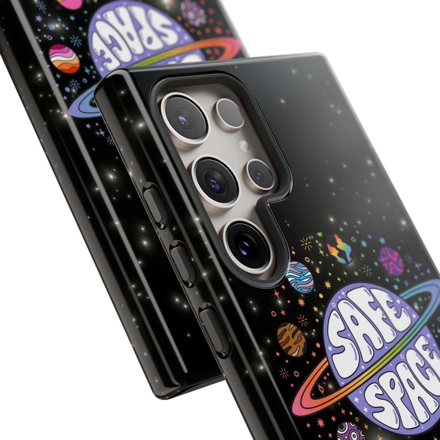 "safe space" lgbtqia+ pride galaxy android tough phone case