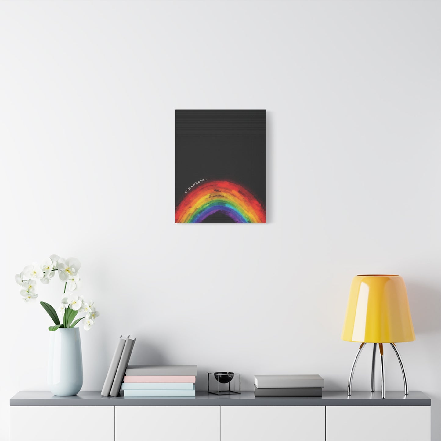 somewhere. | vibrant abstract watercolor rainbow canvas wall art