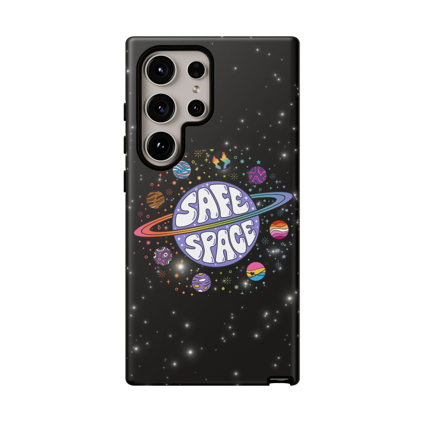 "safe space" lgbtqia+ pride galaxy android tough phone case