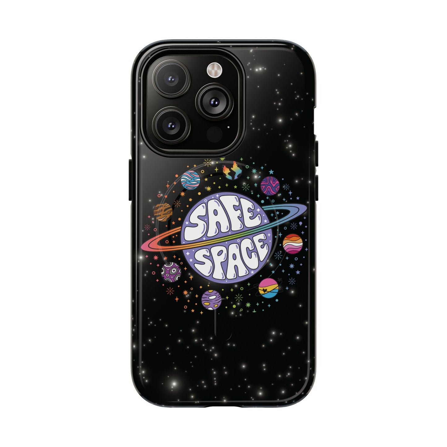 "safe space" lgbtqia+ pride galaxy magsafe® iphone case