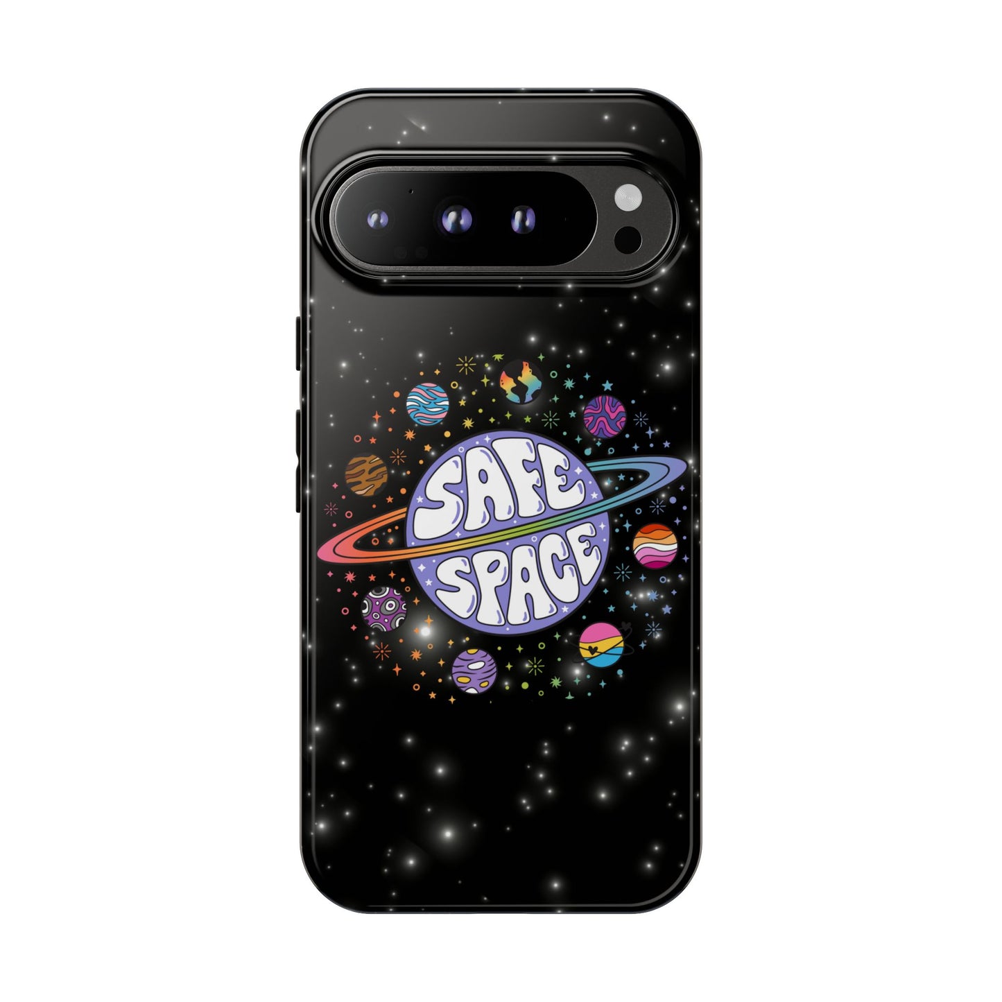 "safe space" lgbtqia+ pride galaxy android tough phone case