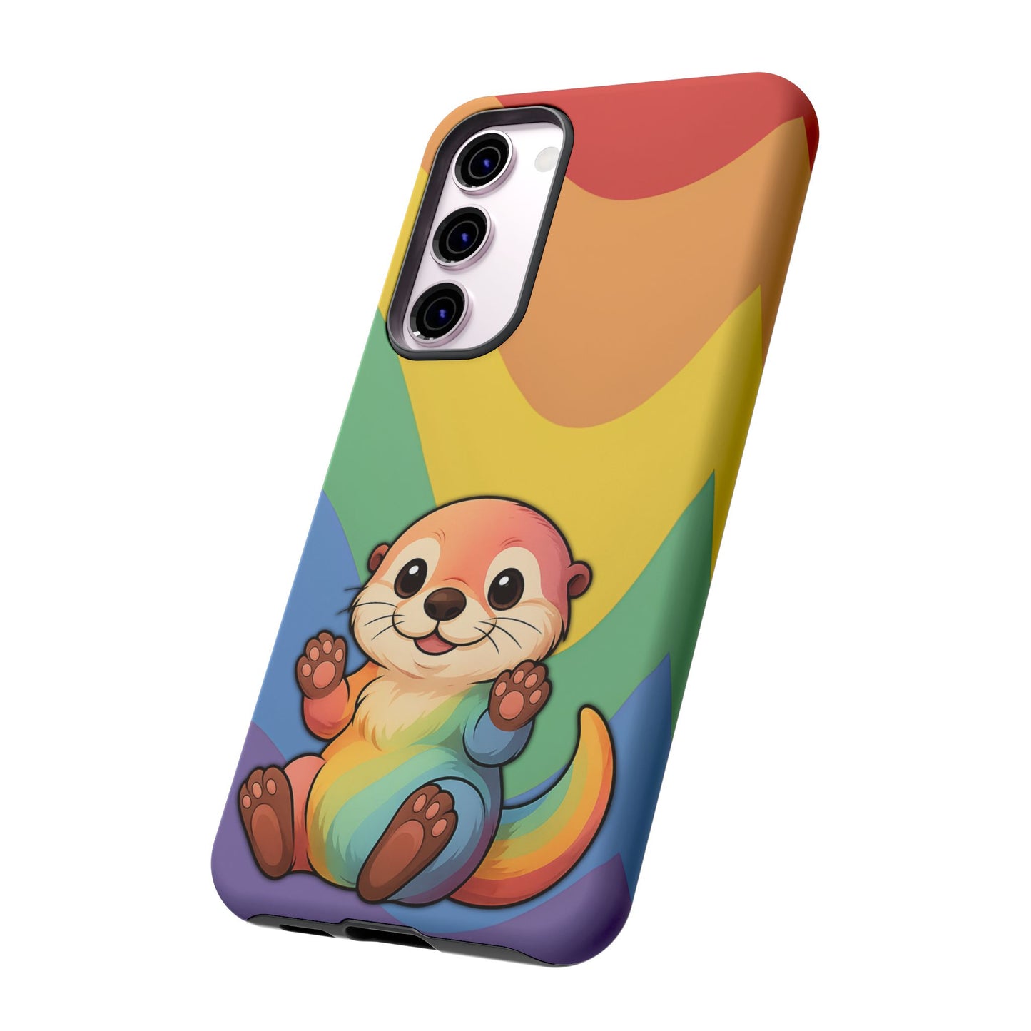 “otterly queer” – retro rainbow pride otter android tough phone case