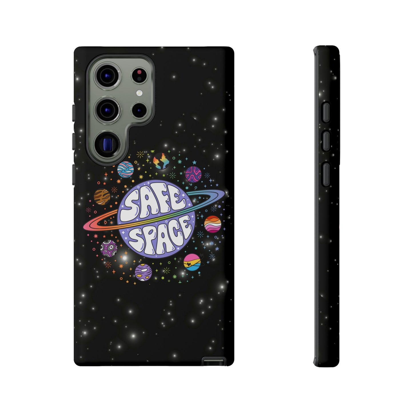 "safe space" lgbtqia+ pride galaxy android tough phone case