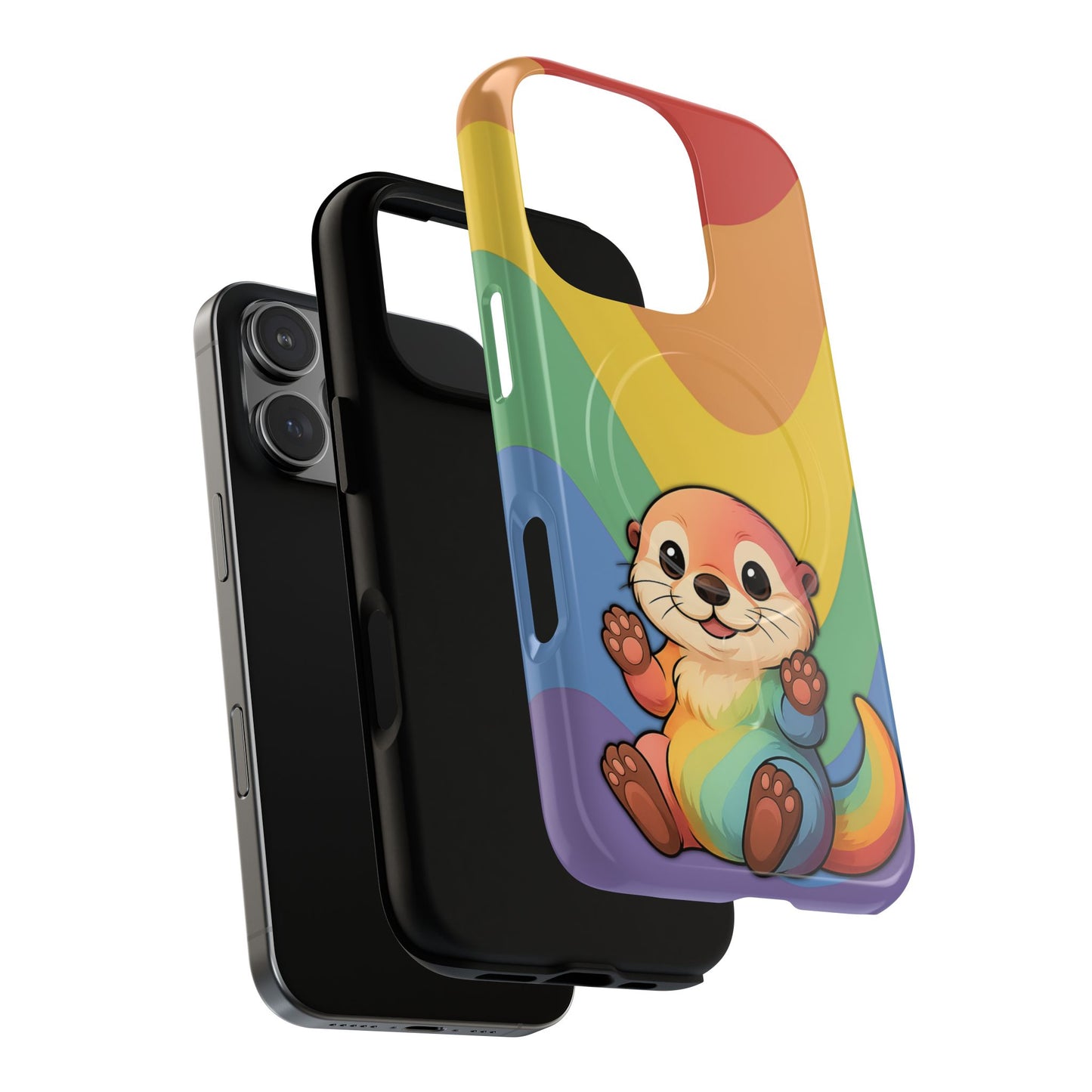 “otterly queer” – retro rainbow pride otter magsafe® iphone tough case