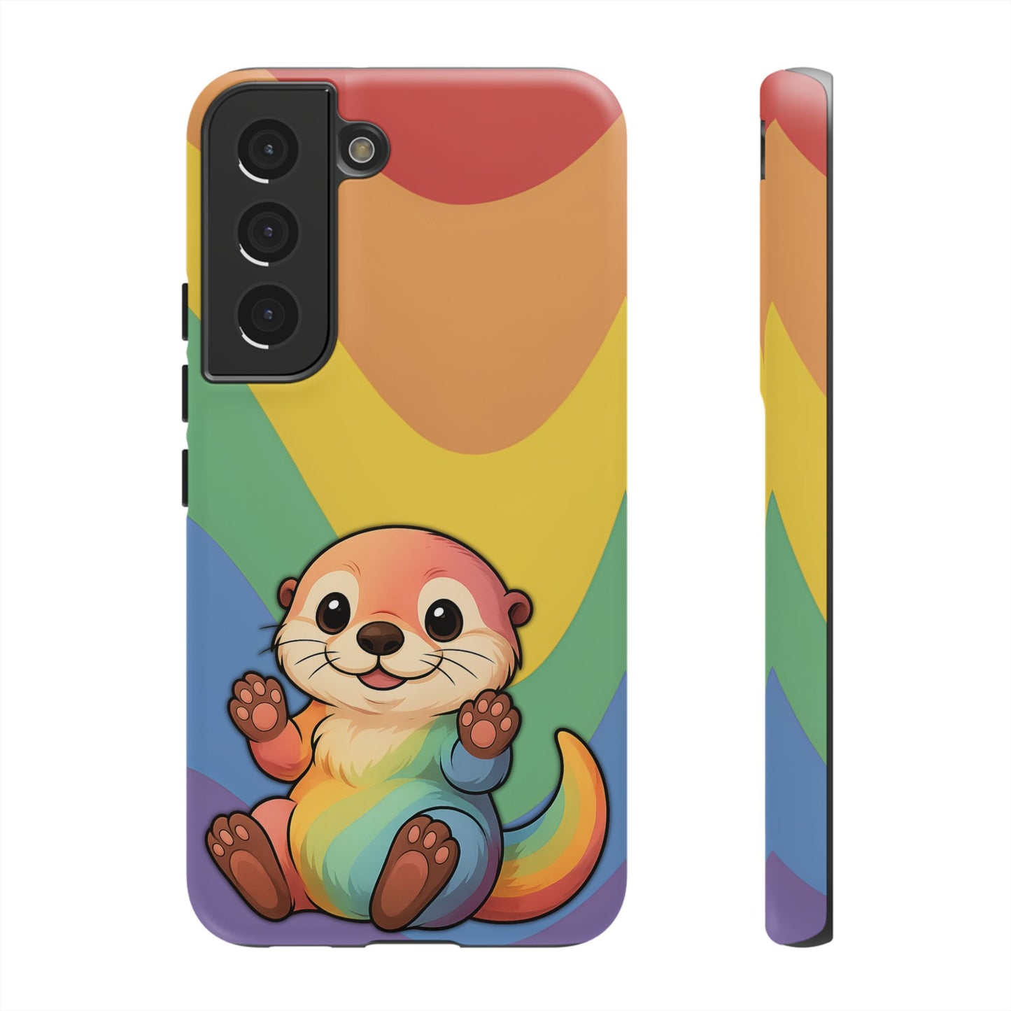 “otterly queer” – retro rainbow pride otter android tough phone case