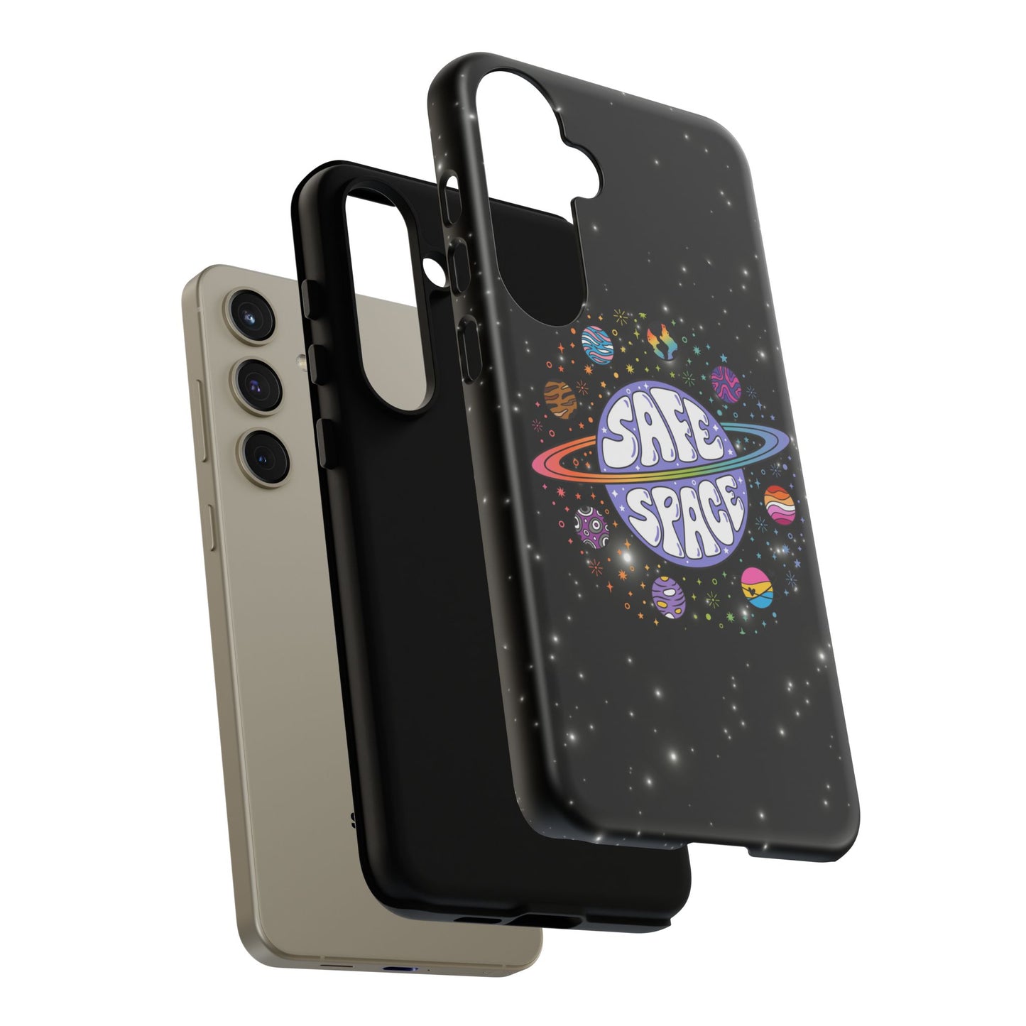 "safe space" lgbtqia+ pride galaxy android tough phone case