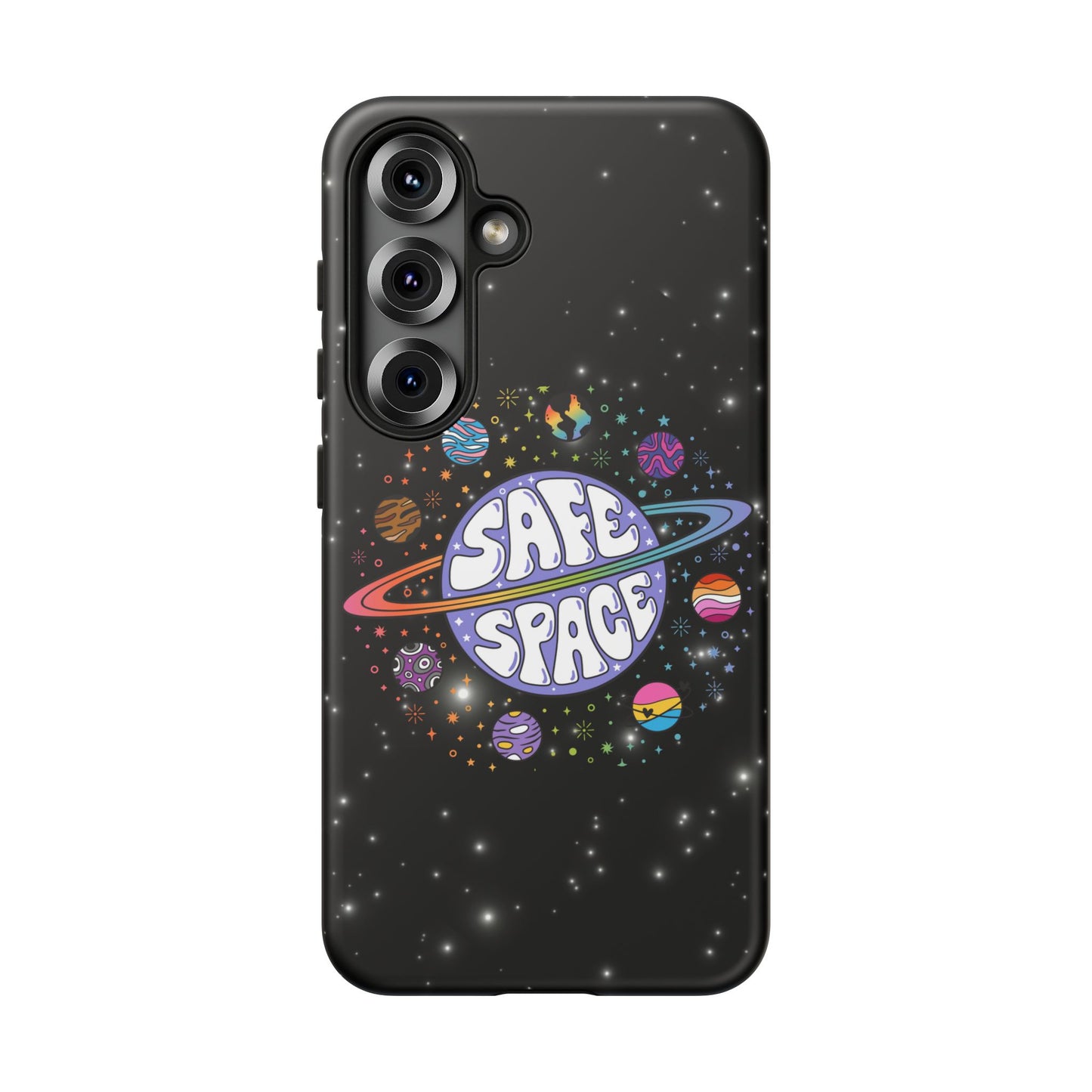 "safe space" lgbtqia+ pride galaxy android tough phone case