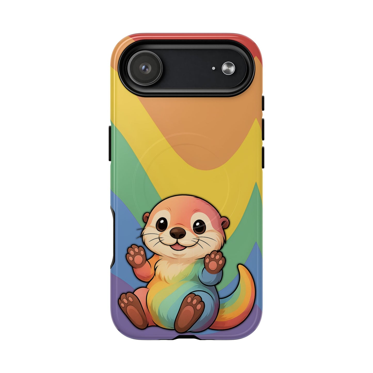 “otterly queer” – retro rainbow pride otter magsafe® iphone tough case