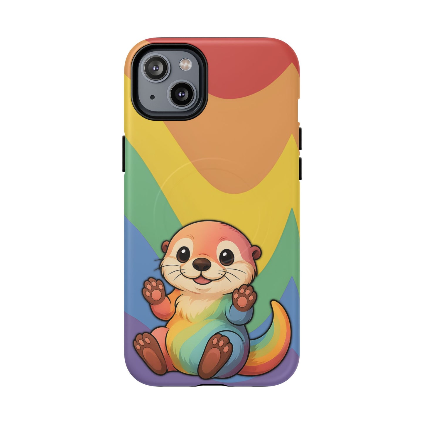 “otterly queer” – retro rainbow pride otter magsafe® iphone tough case