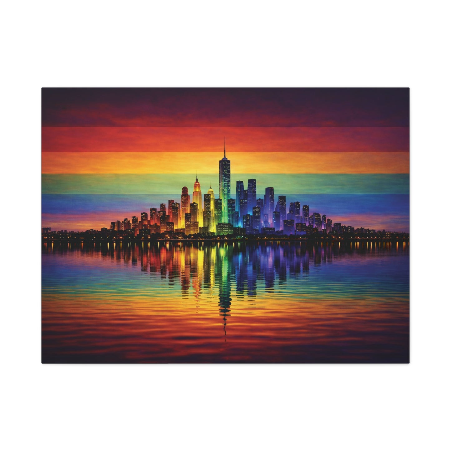 city of us | lgbtq pride rainbow skyline canvas wall art